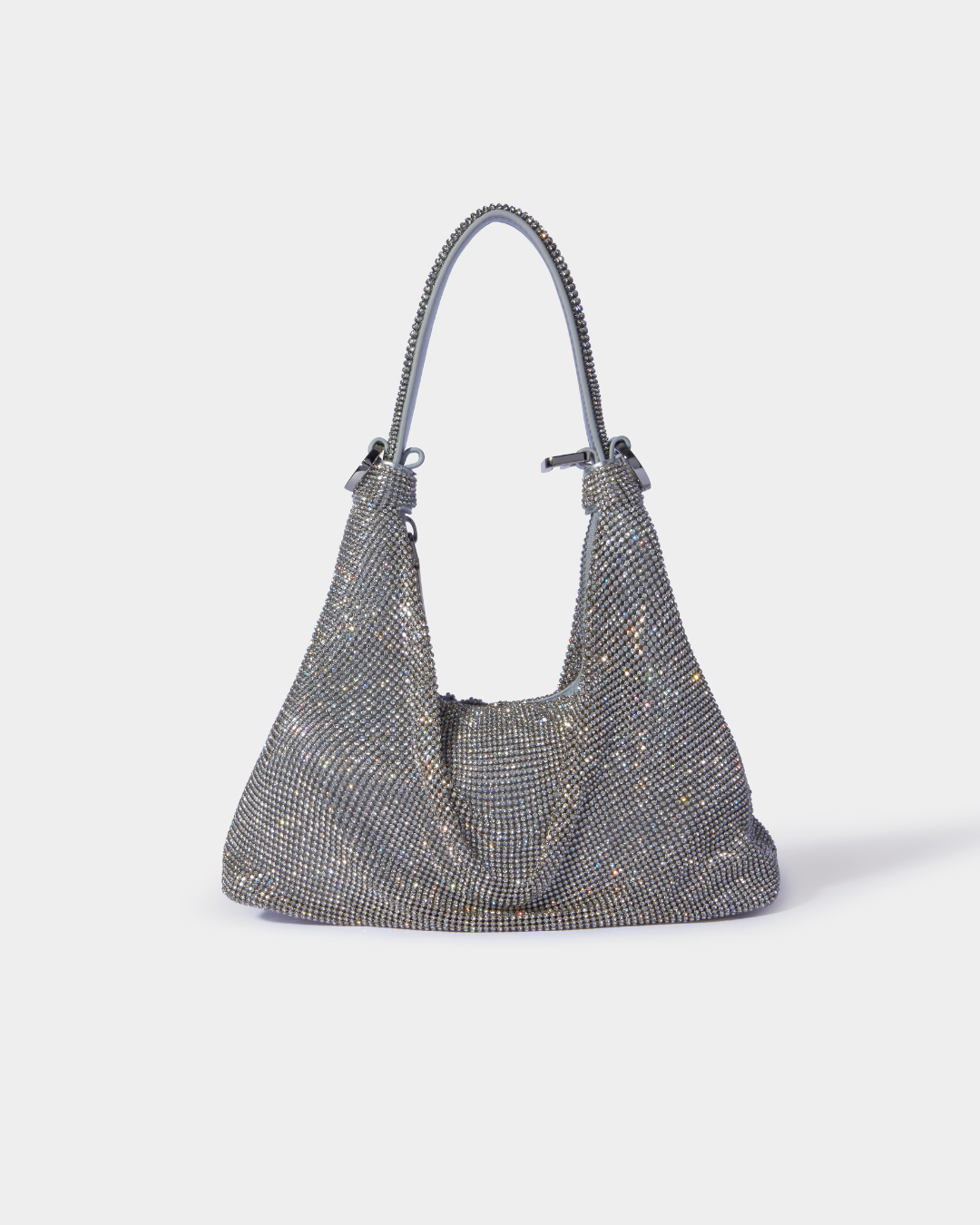 A Giarite's Jules silver handbag, featuring a soft, slouchy silhouette and sparkling mesh material.