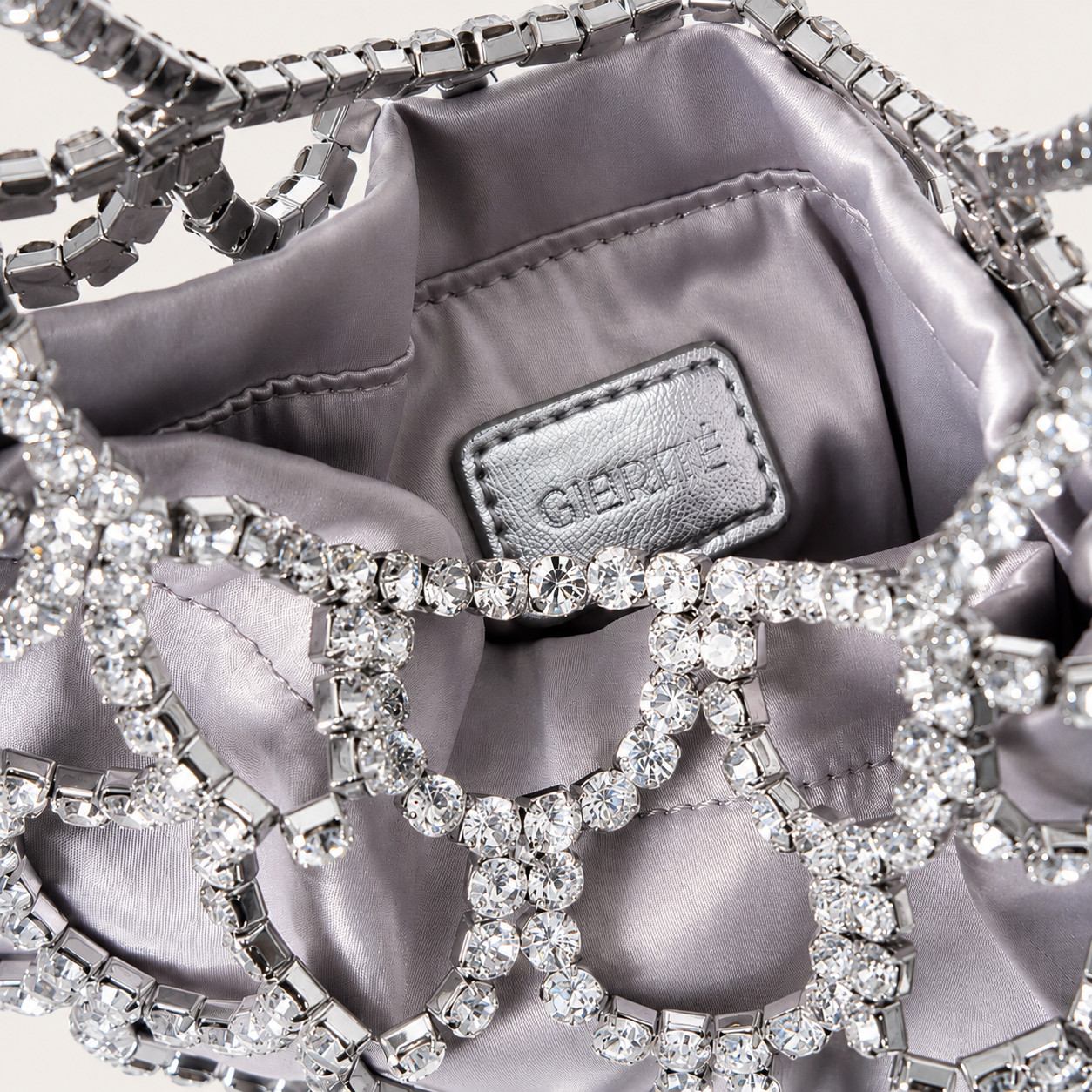 Giarité Wren crystal lace shoulder bag, fine crystal weave detail