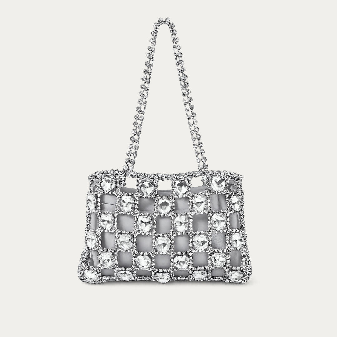Giarité Ajour see-through crystal cage evening bag with heart-cut crystals