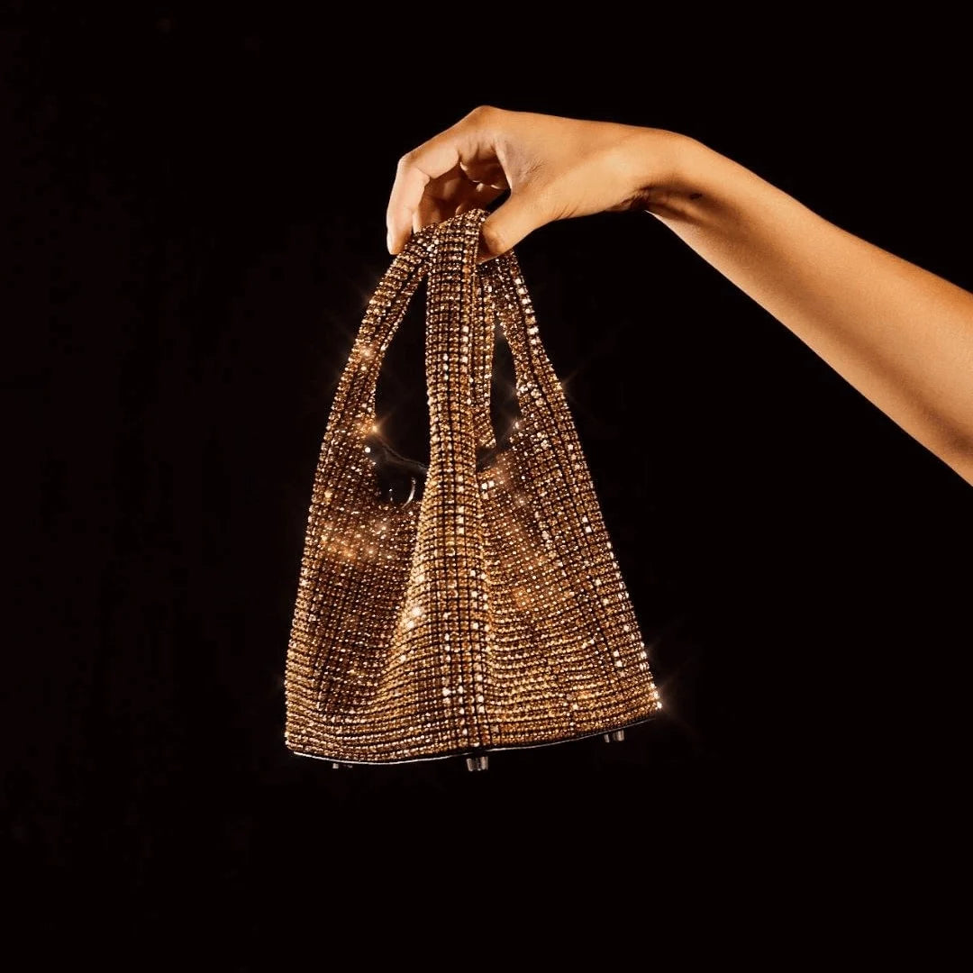 Buy Gold Embellished Pearl Half Moon Bag by RICAMMO Online at Aza Fashions.